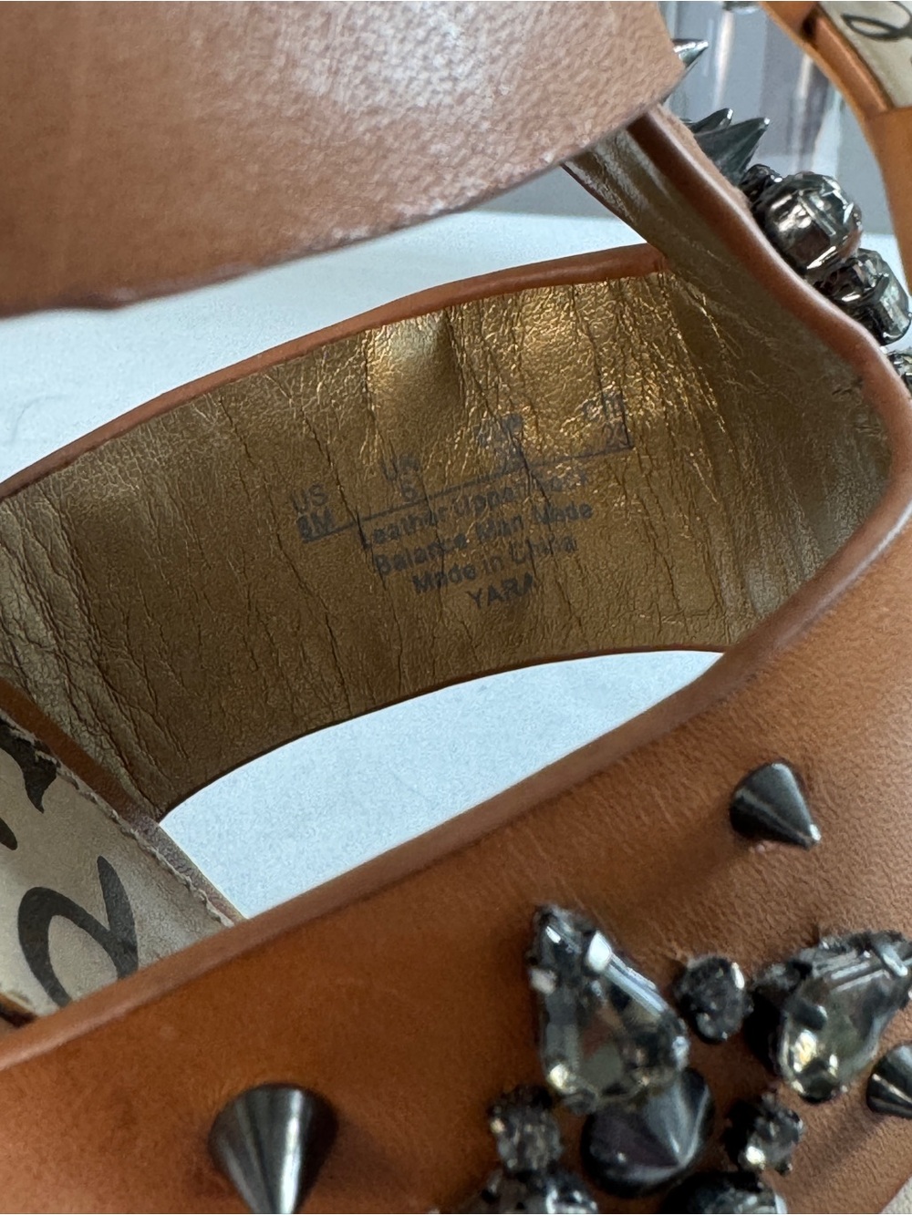 Sam Edelman Tan and Gold Block Heel Sandals with Jeweled Accents - Picture 6 of 7